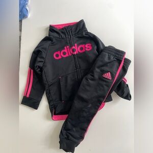 Adidas Track Suit Set Jacket & Pants Baby Girl Size 18M pink black